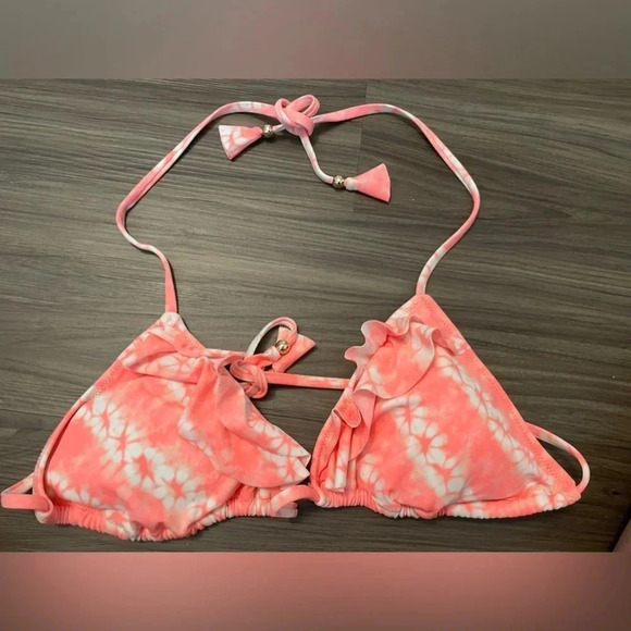 Victoria Secret Teeny triangle flounce bikini top neon nectar color size L - Picture 3 of 4